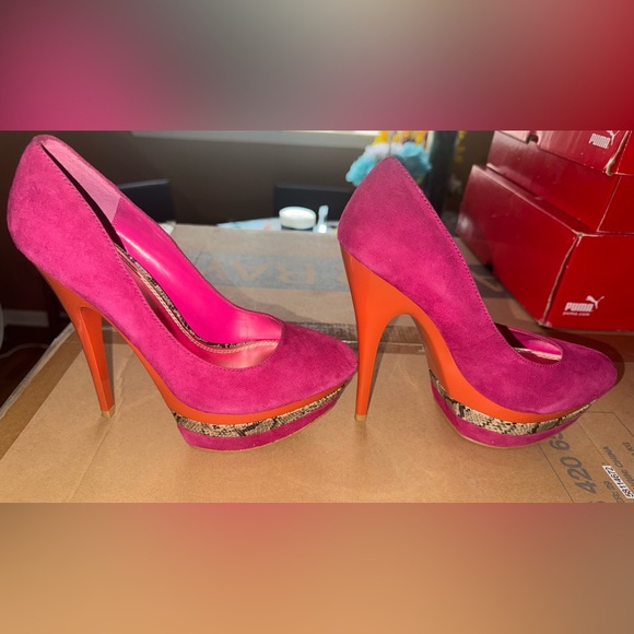Puma Fuchsia and Tangerine Platform Heels - Picture 1 of 2